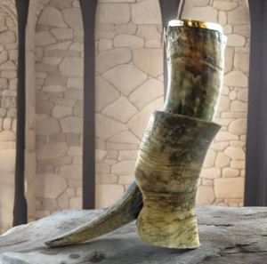 Taza de cuerno natural vikingo para beber hecha a mano para Ale Mead y cerveza Jarra de estilo medieval con soporte y decoración opcionales - Product Image 5