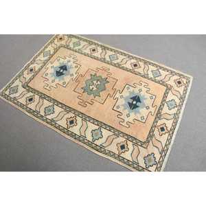 Alfombra Turca Vintage, Alfombra de 3.1x4.7 pies, Alfombra Floral Azul Marrón - Product Image 1