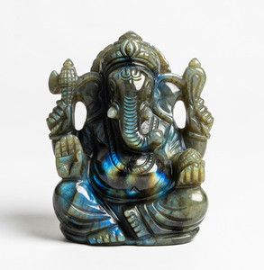 Estatua de Ganesha tallada a mano, estatuilla, artesanía india, regalo de negocios grabado con labradorita, piedras preciosas semipreciosas, estilo budista - Product Image 5