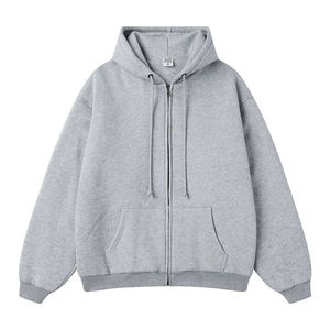 Sweat à capuche épais en coton épais pour hommes avec épaule tombante Streetwear zippé imprimé de logo personnalisé pour l'hiver-Teint uni - Product Image 1