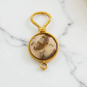 Mode Ronde À Facettes Feldspath Pierre Charme 925 Pendentif En Argent Plaqué Or Femmes Pendentif - Product Image 1