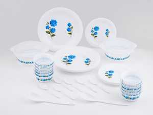 Service de table moderne en plastique bleu de 36 pièces, assiettes en mélamine incassables, réutilisables, légères, pour pique-nique - Product Image 3