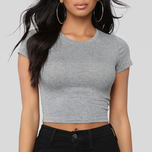 2025 Trending Women's Summer Fitness Crop Top Tees Venta al por mayor Personalizable 100% algodón ligero en blanco Sexy camiseta para mujeres - Product Image 5