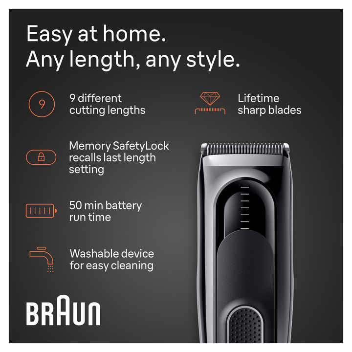 Braun Series 5 5310 Men's Cordless Electric Hair Clippers with 9 Length Settings