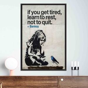 Arte en Lienzo con Estampado de Graffiti de Banksy, Niña con Pájaro, Decoración Moderna para Pared, Lienzo con Marco Negro - Product Image 1