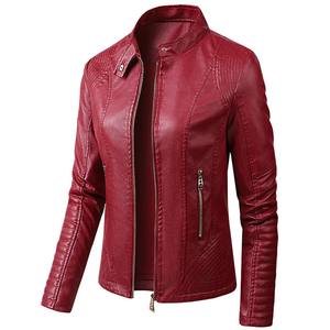Veste d'hiver pour femmes à la mode en cuir durable solide respirant vêtements d'extérieur tricotés coupe-vent fermeture à glissière tissu imprimé - Product Image 5