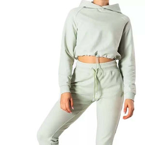 Femmes de haute qualité 100% coton polaire haut court à capuche nouveau à la mode à manches longues goutte épaule conception Logo personnalisé tissu tricoté - Product Image 6