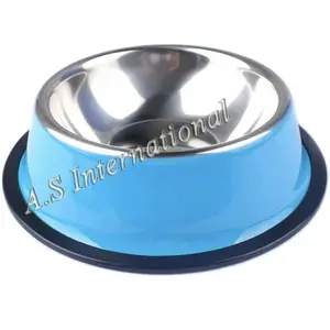 Hochwertige bunte Metall futter und Wasser Pet Bowl Edelstahl mit pulver beschichteten tragbaren isoliert für Dog Bowl Slow