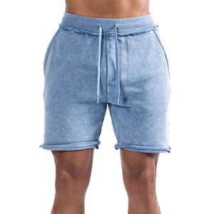 Pantalones cortos de playa para hombre con logotipo personalizado, pantalones cortos lavados con ácido desgastados Vintage para hombre, ropa de calle para correr con cintura media de algodón 100% - Product Image 2