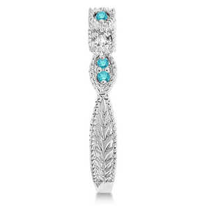 Anillo Apilable Vintage de Oro Blanco de 14K con Incrustaciones de Diamantes Azules y Blancos de 0.15ct, Estilo Hip-Hop, Accesorio Moderno - Product Image 3