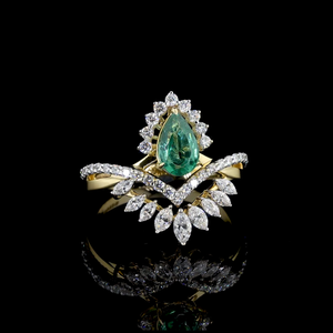 Bague en diamants de culture en forme de poire, or massif 14 carats plaqué rhodium, certifiée IGI |   Cocktail de luxe pour mariage et soirée - Product Image 1