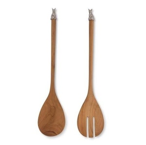 Ensemble de cuillère et de fourchette à salade en bois de style royal avec manche long pour table de restaurant, outils à salade bruns - Product Image 3