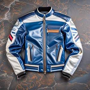 Chaqueta de Motociclista de Invierno Impermeable de Piel de Cordero para Hombre, Diseño Clásico de Carreras, Bolsillos con Cremallera, Paneles Multicolores - Product Image 4