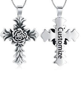 Collar con colgante de urna de cremación con forma de rosa de acero inoxidable moderno, Cruz conmemorativa de tamaño personalizado para cenizas, joyería personalizada - Product Image 1