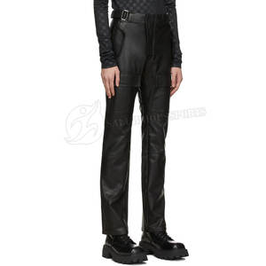 กางเกงขายาวลำลองสำหรับผู้ชายกางเกงเอวสูงหนังแท้ทรงตรงกางเกงผ้าใบดีไซน์ทันสมัย - Product Image 5