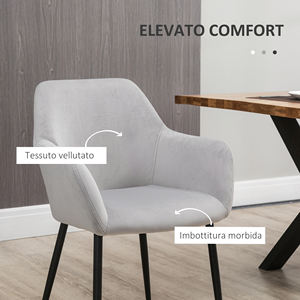 HOMCOM Lot de 2 chaises de salon nordiques avec dossier et accoudoirs incurvés et siège rembourré, 54x57x80 cm, gris - Product Image 5