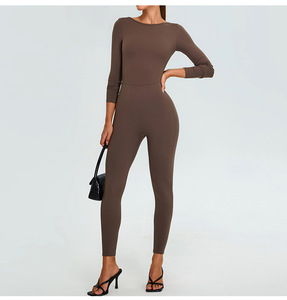 Combinaison de yoga pour femme, taille haute, manches longues, avec broderie, séchage rapide, pour la salle de sport - Product Image 6