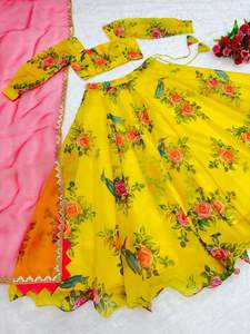 Vente chaude Designer Indien Organza Soie Lehenga Choli Dupatta Ready-Made Impression Numérique Travail De Noce Porter Tenue Adultes - Product Image 5