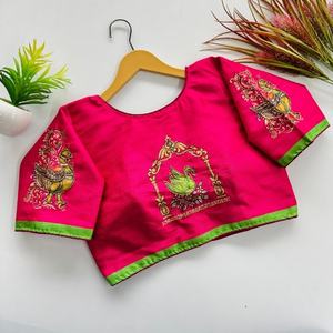 Fabricante y proveedor exclusivo de blusa de seda pura con estampado y trabajo manual de Surat a precio mayorista - Product Image 1