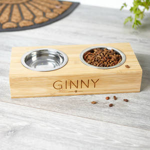 ชามอาหารสัตว์เลี้ยงทำจากไม้ไผ่แบบตั้งได้สองชั้นสำหรับป้อนอาหารสัตว์เลี้ยง - Product Image 5