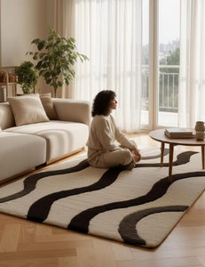 พรมพื้นที่ทำด้วยมือทรงสี่เหลี่ยมผืนผ้าแบบทันสมัยพรมปูพื้นสีส้มและสีฟ้าบล็อกย้อนยุคสำหรับห้องนั่งเล่นบ้านโรงแรม - Product Image 4