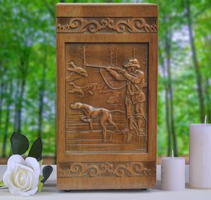 Hunting Wooden Cremation <b>Urn</b> for Human Ashes, Adult, Male/Female, <b>Large</b>, Design, 250 lbs Capacity - Product Image 1
