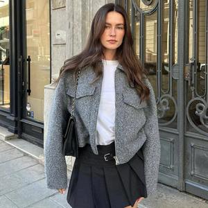 Veste universitaire pour femme HXAO, manteau d'hiver, vêtement d'extérieur en coton respirant, manches longues, uni, décontracté - Product Image 3