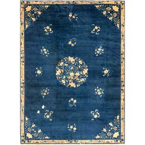 Alfombra de Lana Anudada a Mano Pechino Azul Paem-1520 con Patrón Floral Abstracto para Sala de Estar, Pasillo, Rectangular, Tipo Rompecabezas - Product Image 4