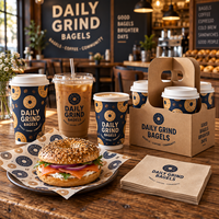 Emballage personnalisé AT PACK pour boulangerie avec gobelets à café, porte-sacs, sacs en papier et emballages alimentaires