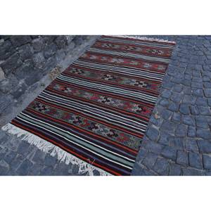 Grand tapis turc vintage traditionnel rouge noir 4.8ft X 8.2ft laine matériel 10mm épaisseur Patchwork Latex Rectangle couloir - Product Image 2