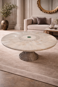 Plateau de table en sélénite blanche contemporaine fait à la main pour salle à manger, appartement ou hôtel - Product Image 5