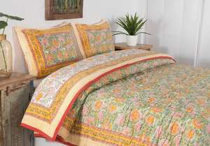 <b>Indian</b> Jaipuri Block Print <b>Quilt</b> Printed Reversible Razai Cotton Handmade Floral <b>Quilt</b>, Jaipuri Razai, Bedspread Comforter - Product Image 4