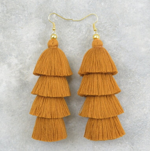 Pendientes de borla marrón caramelo Pendientes de borla con flecos-Dorado-Largo - Product Image 3