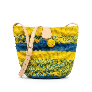 Sac fourre-tout bandoulière en raphia color block tendance été avec fermeture éclair et doublure en coton pour la plage, les voyages et l'usage quotidien - Product Image 2