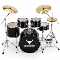 Bullfighter DW11 Black 5-Piece Drum Set 3 B8 Brass Cymbals Maple Birch Laminated Shells