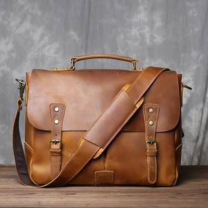 Classic Genuine Leather Laptop Messenger Handbag Protective Waterproof Crossbody Shoulder Bag Durable Office Use Zipper Closure - Product Image 1