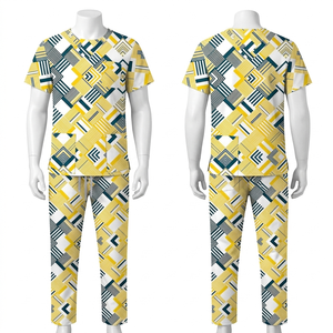 Ensemble de blouses médicales imprimées de Noël haut de gamme, 185 GSM, en polycoton doux, bleu, avec logo thermocollé - Product Image 5