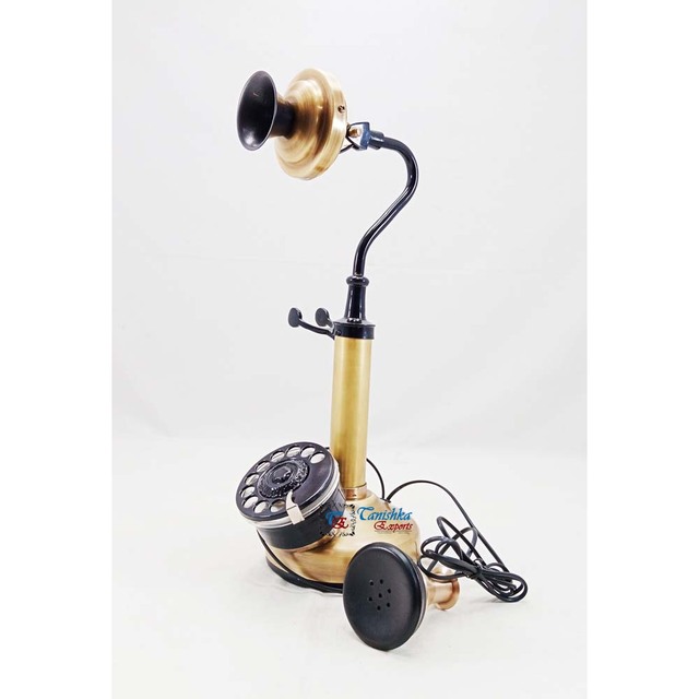 Vintage Brass Handmade Rotary Dial Landline Telephone for Home Office Decor Art Deco Design