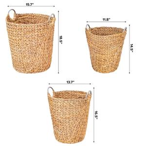 Set of 3 Storage <b>Basket</b> Woven Water Hyacinth <b>Blanket</b> <b>Baskets</b> with Handles Round Natural Nesting Storage Bins for Your Home Decor - Product Image 2