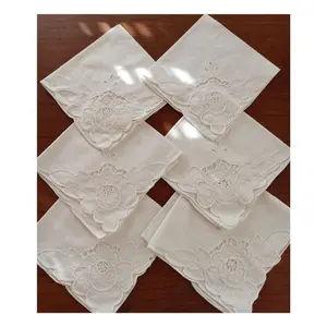 Solid setengah putih sederhana asli desain bordir katun dapat dicuci penyerap Ultra dekorasi disesuaikan ukuran besar serbet meja