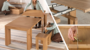 <span class=keywords><strong>Table</strong></span> de salle à manger compacte de 46 cm pour les repas quotidiens décontractés, extensible jusqu'à 300 cm pour une configuration de banquet de grande taille pouvant accueillir jusqu'à dix invités. - Product Image 6