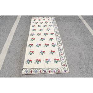 Alfombra tradicional de lana floral roja y beige de 3x7 pies, diseño abstracto de retazos rectangulares de área grande, látex de 10mm para uso en el pasillo - Product Image 1