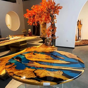 Tavoli da Pranzo e Caffè in Legno Massiccio con Resina Epossidica Effetto Oceano, <span class=keywords><strong>Lago</strong></span> o Fiume, Arredamento per la Casa - Product Image 4