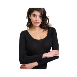 Camiseta tejida de lana y seda de manga larga para mujer Made in Italy - Product Image 1