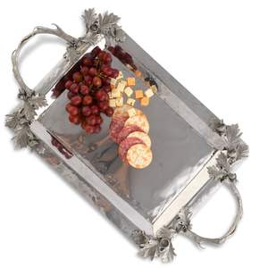 Elegant silver finish metal serving tray for festive occasions anniversaries <b>gift</b> <b>hampers</b> or decorative culinary presentation - Product Image 2