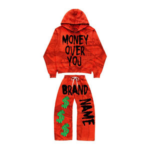 ชุดแทรคสูทแบบมีซิปประดับเพชร ดีไซน์เองได้ คุณภาพสูง สไตล์สตรีทแวร์สำหรับฤดูใบไม้ร่วง สีน้ำตาล ทรงหลวม ใส่ได้ทั้งชายและหญิง ชุดแทรคสูท 2 ชิ้น ชุดจ็อกเกอร์ - Product Image 1