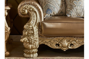 Muebles de Sala de Estar Clásicos de Lujo, Juego de Sofás de Madera de Caoba Tallada a Mano con Mesas en Acabado Dorado - Product Image 6