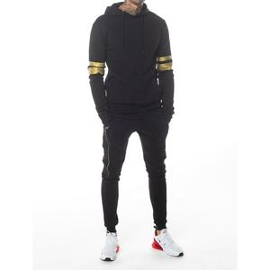 Sudadera con capucha de algodón personalizada para hombre, conjuntos de dos piezas con logotipo personalizado para hombre, ropa deportiva, conjunto de chándal para hombre con rayas laterales, entrenamiento de gimnasia - Product Image 6