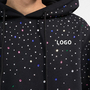 Meilleur pull à capuche oversize pour l'hiver, tendance, en coton biologique, molletonné/éponge française, logo avant en strass, pour hommes - Product Image 3