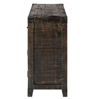 Vente en gros de meubles de buffet à 3 portes et 3 tiroirs de rangement en bois de luxe, finition antique, buffet d'armoires en manguier massif